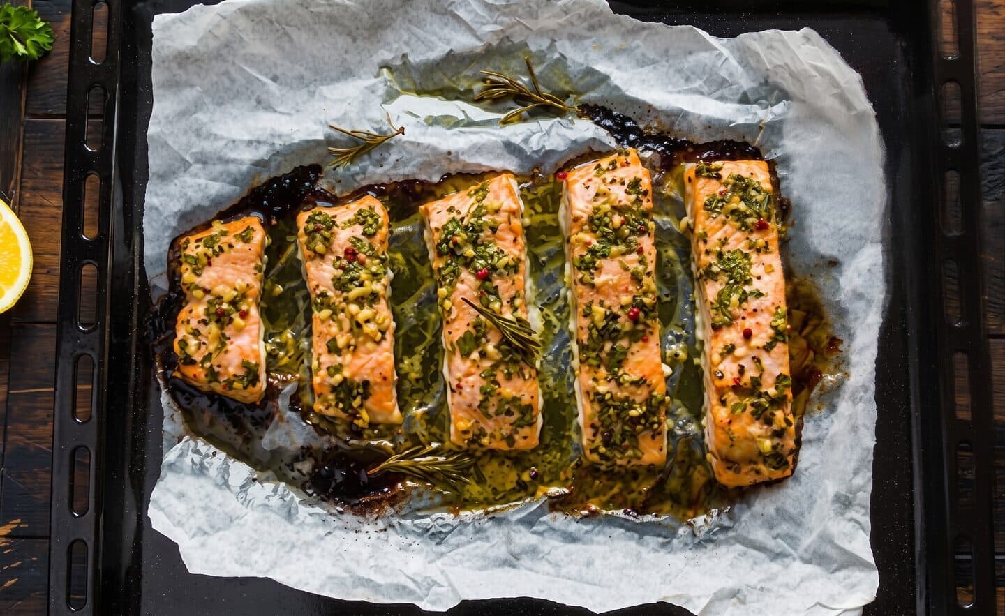 Salmone al forno con erbe e limone